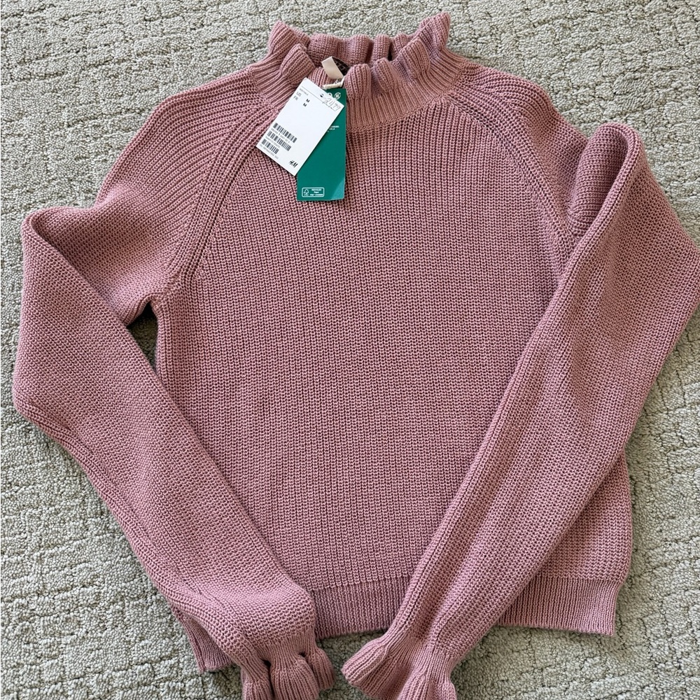 H&M Dusty Rose Ruffle Turtleneck Sweater
